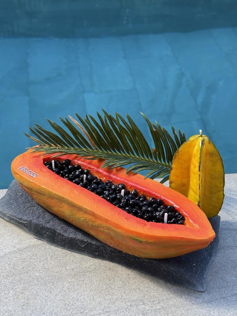 068 Tropical Fruit Candle Set – Papaya & Starfruit with Tray
