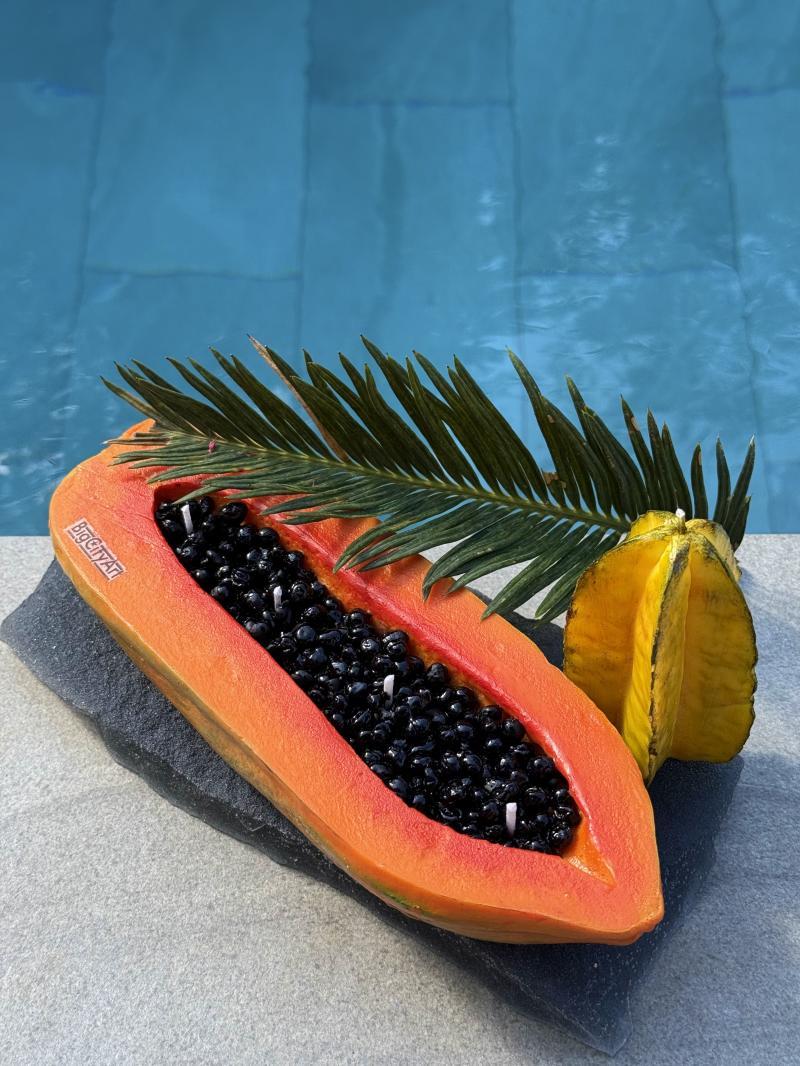 068 Tropical Fruit Candle Set – Papaya & Starfruit with Tray